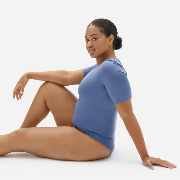 Everlane The Short-Sleeve Crew Neck Bodysuit Blue size XS NWT - Picture 2 of 7